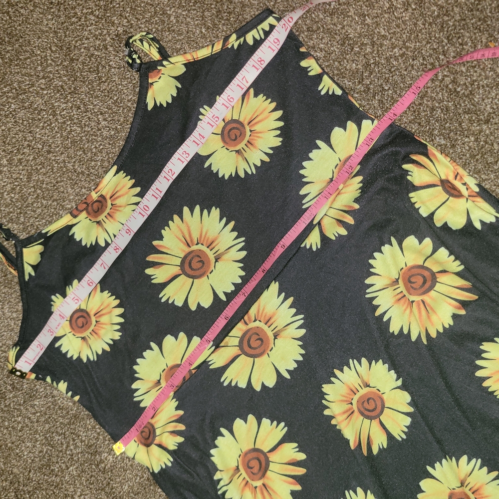 Sunflower Print Black Dress 2xl - Picture 7 of 8